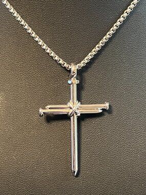 Stainless Steel Nail Cross Pendant Necklace with 24" Stainless Steel Chain (377)